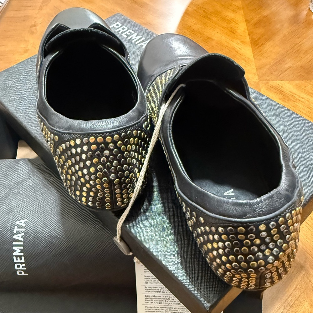 Premiata Black Leather Shoes with Gold Accents - Picture 2 of 13